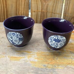 Set of 2 Teavana Purple Stoneware Cups with Daisies Size 6oz